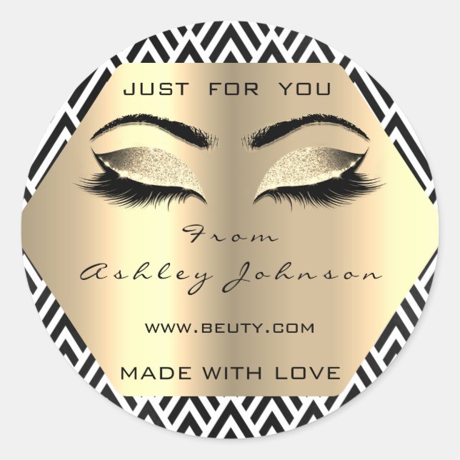 Pegatina Redonda Purpurina Blanco Negro Champaigne Oro hecho con am (Anverso)