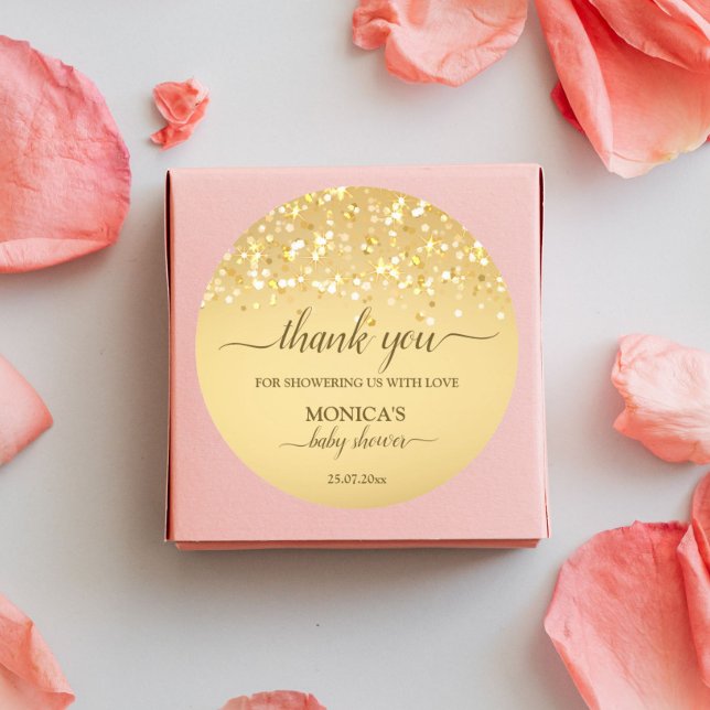Pegatina Redonda purpurina brillante de oro de Baby Shower gracias (Subido por el creador)