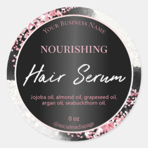 Pegatina Redonda Purpurina brillante Etiquetas de suero de pelo neg
