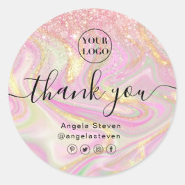 Pegatina Redonda purpurina clásico de moda de mármol rosa elegante