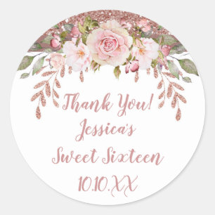 Pegatina Redonda Purpurina color de rosa del oro