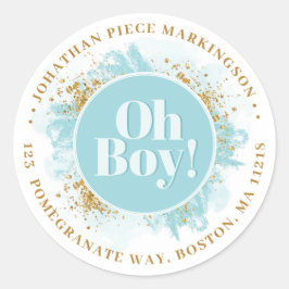 Pegatina Redonda Purpurina de acuarela personalizada para bebés