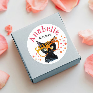 Pegatina Redonda Purpurina de agua del gato rojo de Guay Girly Blac