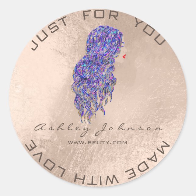 Pegatina Redonda Purpurina De Belleza De Sirena Lash Makeup Hairdre (Anverso)