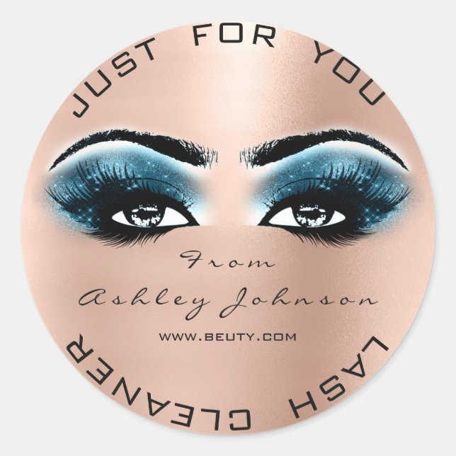 Pegatina Redonda Purpurina De Belleza Rosa Azul Limpiador De Maquil (Anverso)