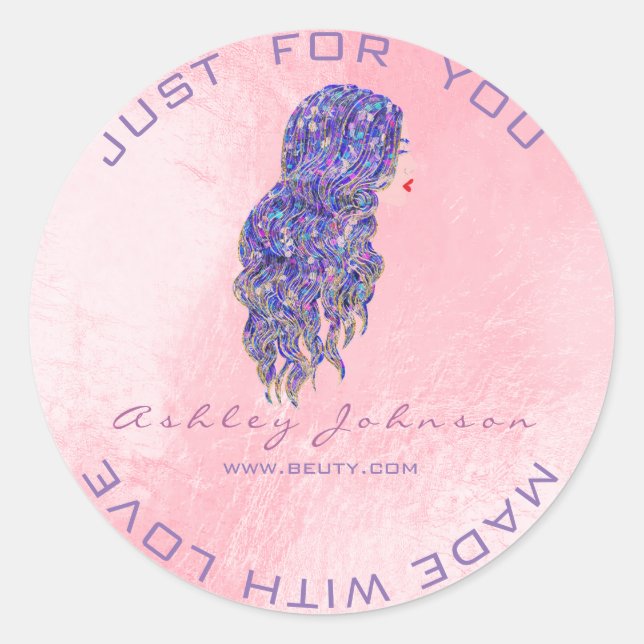 Pegatina Redonda Purpurina de belleza rosa Lash Makeup Hairdresser (Anverso)