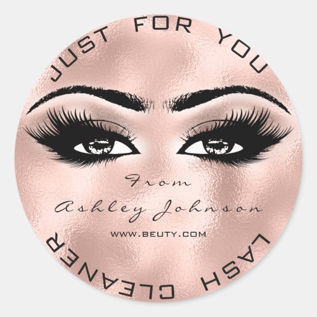 Pegatina Redonda Purpurina De Belleza Rosa Rosa Lash Limpiador De M (Anverso)