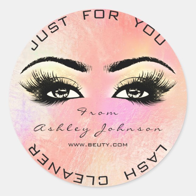 Pegatina Redonda Purpurina De Belleza Rosa Rosa Peach Lash Limpiado (Anverso)
