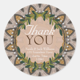 Pegatina Redonda Purpurina De Boho-Moda Laurel Cute Gracias