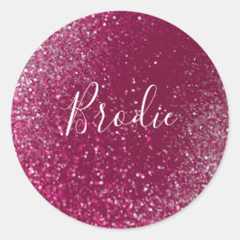 Pegatina Redonda Purpurina de Borgoña y Plata