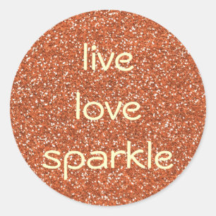 Pegatina Redonda Purpurina de bronce viva Love Sparkle