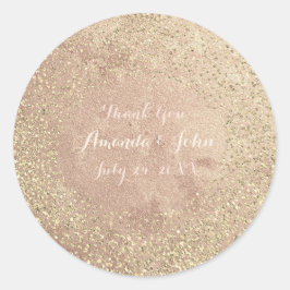 Pegatina Redonda Purpurina de cobre dorado Guardar la fecha Gracias