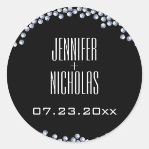 Pegatina Redonda Purpurina de diamantes Boda moderno