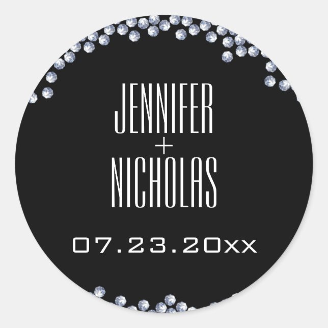Pegatina Redonda Purpurina de diamantes Boda moderno (Anverso)