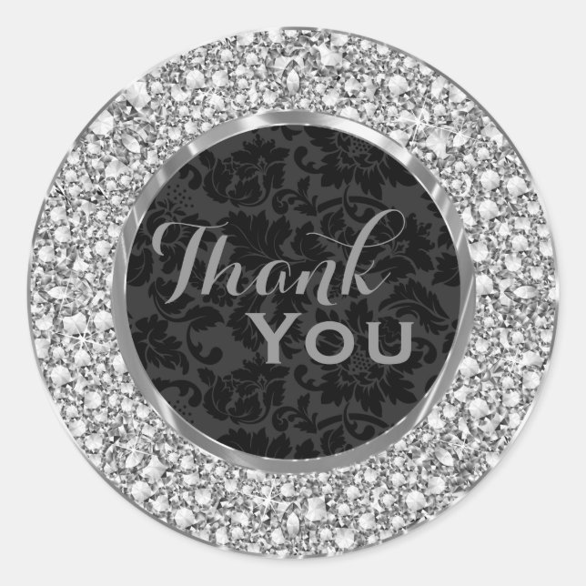 Pegatina Redonda Purpurina de diamantes de centelleos negros (Anverso)