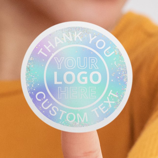 Pegatina Redonda Purpurina de estilo holográfico Logotipo comercial (Holographic Style Glitter Business Logo Thank You Classic Round Sticker
)