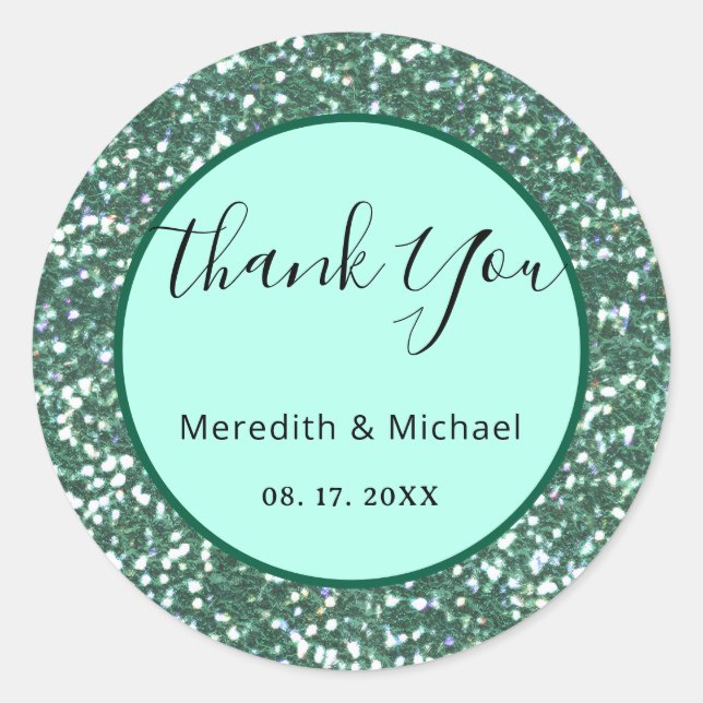 Pegatina Redonda Purpurina de Faux Verde personalizado Ronda clásic (Anverso)