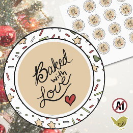 Pegatina Redonda Purpurina de Galletas de Navidad Hechas con Amor