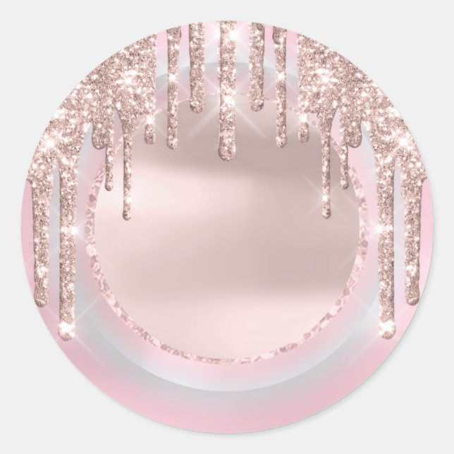 Pegatina Redonda Purpurina de goteo Dulce 16 Holograma Unicornio Ro (Anverso)