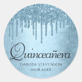 Pegatina Redonda Purpurina de hielo de goteo | Espuma azul Quincean