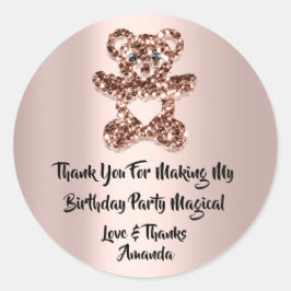 Pegatina Redonda Purpurina de la chispa cardíaca del Rosa de la Fav