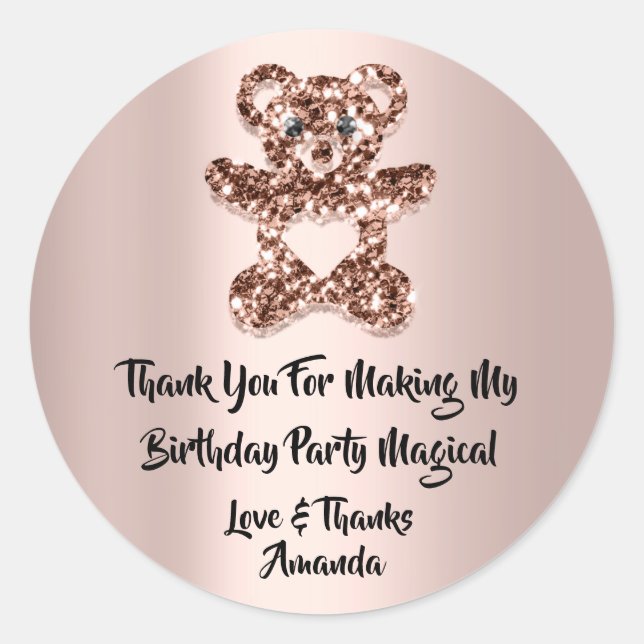 Pegatina Redonda Purpurina de la chispa cardíaca del Rosa de la Fav (Anverso)