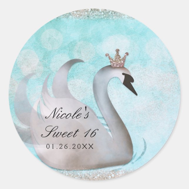Pegatina Redonda Purpurina de la Princesa Swan Personalizado del pa (Anverso)