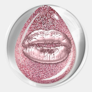 Pegatina Redonda Purpurina de los labios de beso Artista de maquill