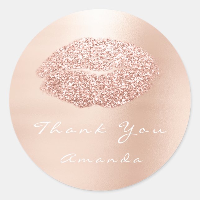 Pegatina Redonda Purpurina de los labios de beso Rosa Oro 16th Grac (Anverso)