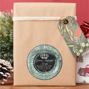 Pegatina Redonda Purpurina de marco de la corona de diamantes gris 