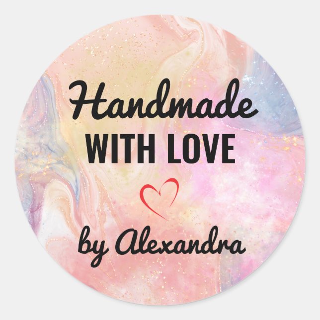 Pegatina Redonda Purpurina de mármol arcoiris pastel hecho a mano (Anverso)