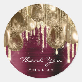 Pegatina Redonda Purpurina de ORO Borgoña BALLONS Boda DRIP