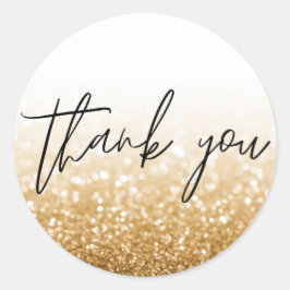 Pegatina Redonda Purpurina de oro caligrafía gracias