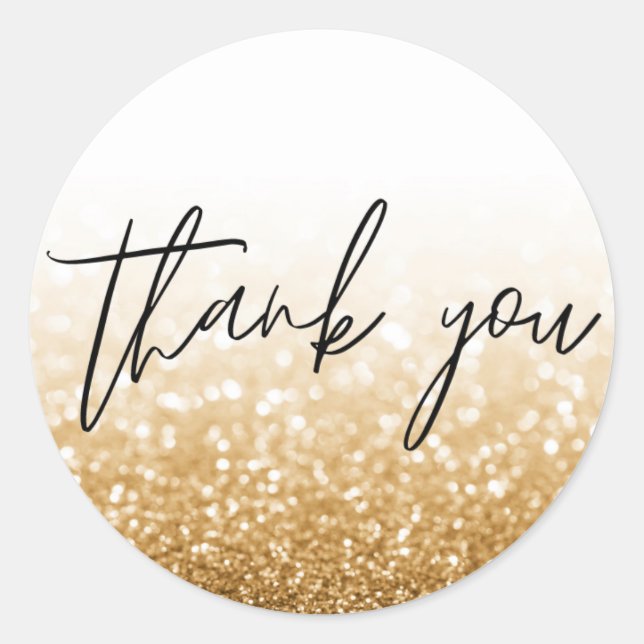 Pegatina Redonda Purpurina de oro caligrafía gracias (Anverso)