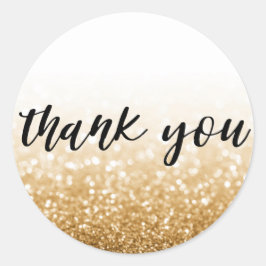 Pegatina Redonda Purpurina de oro caligrafía gracias