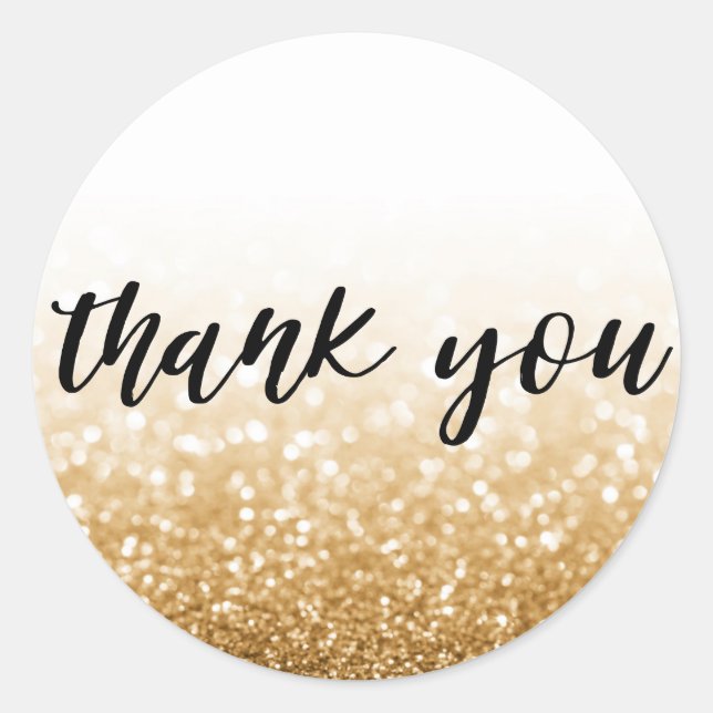 Pegatina Redonda Purpurina de oro caligrafía gracias (Anverso)