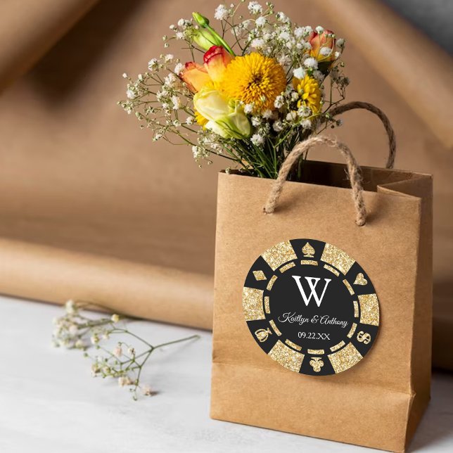 Pegatina Redonda Purpurina de oro Chip Casino de juego de casamient (Subido por el creador)