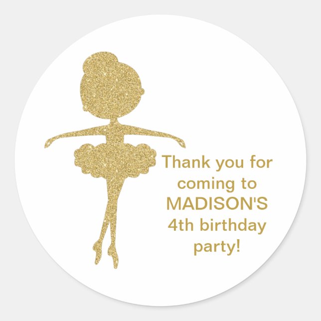 Pegatina Redonda Purpurina de Oro Cute Ballerina Pegatinas de Cumpl (Anverso)