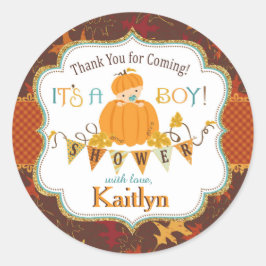 Pegatina Redonda Purpurina de oro de calabaza de otoño deja Baby Sh