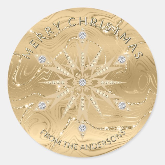 Pegatina Redonda Purpurina de oro de lujo Snowflake Diamond (Anverso)
