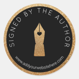 Pegatina Redonda Purpurina de oro falso negro firmado por el autor