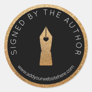 Pegatina Redonda Purpurina de oro falso negro firmado por el autor