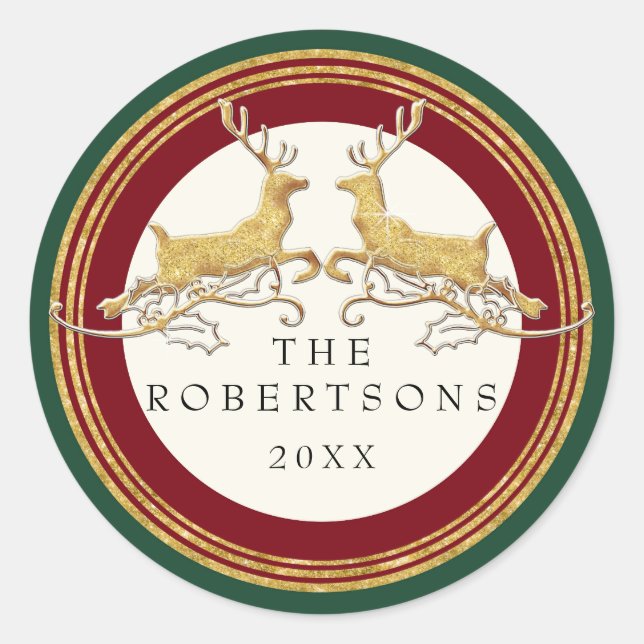 Pegatina Redonda Purpurina de oro falso reno moderno personalizado (Anverso)