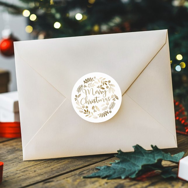 Pegatina Redonda Purpurina de oro Feliz Navidad (Subido por el creador)