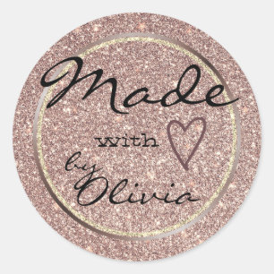 Pegatina Redonda Purpurina de oro morado hecho con símbolo de coraz