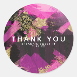 Pegatina Redonda Purpurina de oro negro rosado cepillo moderno Glam