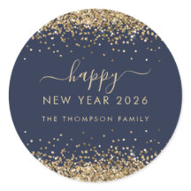 Purpurina de oro Nombre Navy Azul Feliz Año Nuevo 