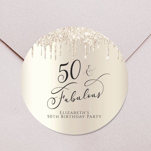 Pegatina Redonda Purpurina de oro Personalizado 50 cumpleaños (Subido por el creador)