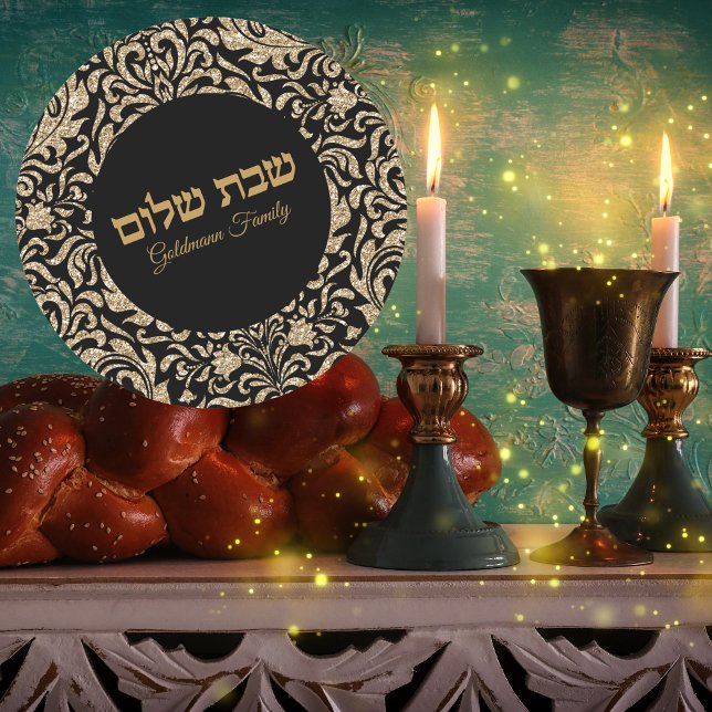 Pegatina Redonda Purpurina de oro personalizado Shabbat Shalom judí (Subido por el creador)
