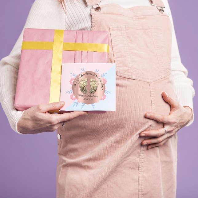 Pegatina Redonda Purpurina de oro pies Baby Shower Favor Gracias (Gold Glitter Feet Baby Shower Favor Thank You Classic Round Sticker)